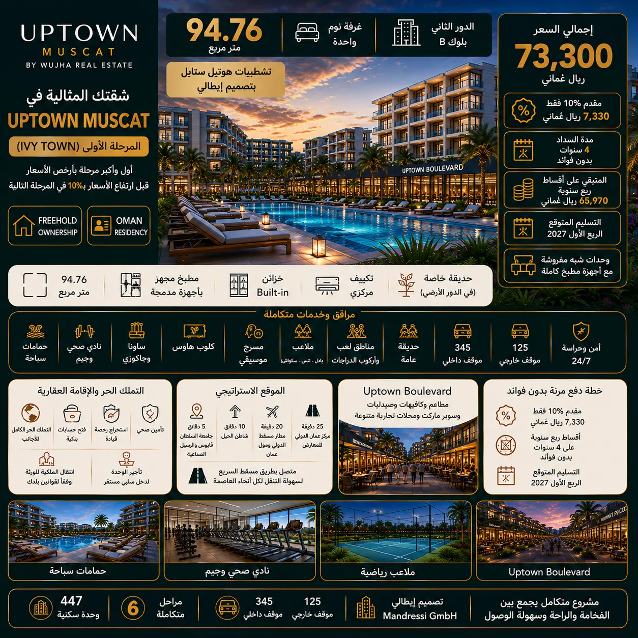 شقة غرفة نوم - تملك حر للأجانب، الإقامة الدائمة في عمان في Uptown Oman