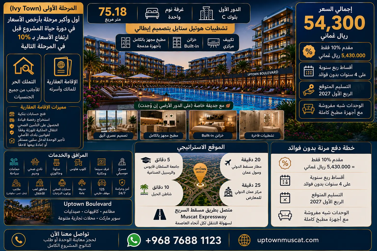 تملك حر للأجانب: شقة غرفة نوم Uptown Oman مع إقامة عقارية عُمانية